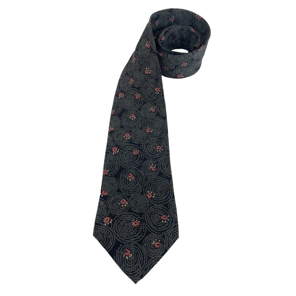 Austin Grey Men's Necktie Silk Tie Grey Pink Circles Organic 58x3.24 Italy